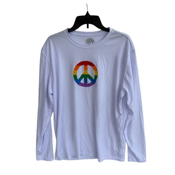White Long Sleeve Shirt With Rainbow Peace Symbol By Vapor Apparel Size L - Picture 1 of 3